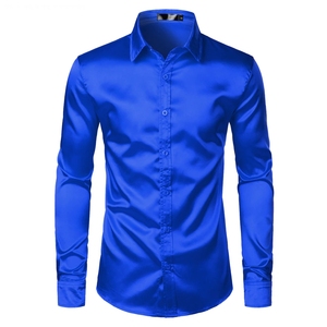 Royal Blue Shirt - Silk Satin Men's Dress Shirt - Slim Fit Royal Blue Shirt - Silk Satin Men's Dress Shirt - Slim Fit