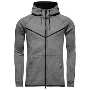 Sweat à capuche pull bleu gris chiné de haute qualité pour hommes fermeture éclair complète confortable avec taille personnalisable et impression couleur du logo - Product Image 3