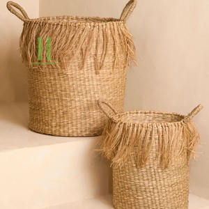 Wholesale Best Price Handmade Seagrass <b>Storage</b> Basket And <b>Tall</b> Seagrass Basket with Fringe Made In Vietnam - Product Image 3