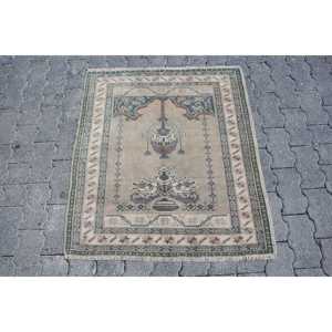 Alfombra Turca, Pequeña, 2.8x3.2 pies, Alfombra Vintage, Alfombra de Lana Azul Ombré - Product Image 1