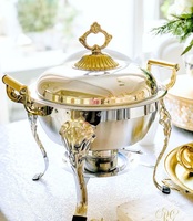 Chauffe-Plats Buffet de Luxe en Cuivre avec Couvercle Roulant, Certifié Energy Star, Écologique, Étagères Réglables, pour Eau Chaude