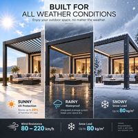 Pergola en aluminium thermolaqué résistant au vent et aux UV avec toit rétractable pour jardin, balcon, café, complexe hôtelier