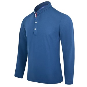 Polo informal de negocios de 100% algodón para hombre con cuello Henry, manga larga con patrón sólido para primavera y otoño - Product Image 6