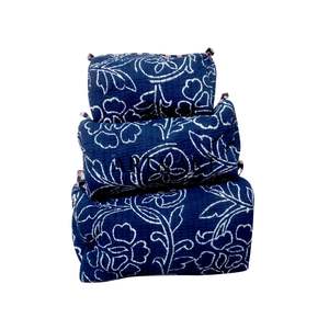 Eco-Friendly Floral Printed Cotton Zipper Quilted <b>Pouch</b> Set <b>of</b> Three for Stylish Cosmetic Travel Organization Makeup Bag Set - Product Image 6