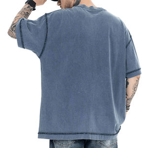 T-shirts vierges tricotés en coton épais 220g, coupe oversize à épaules tombantes, col carré, style streetwear chinois, couleur unie, personnalisables avec logo, collection 2024 - Product Image 4