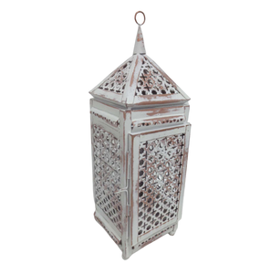 Fancy hecho a mano blanco con cobre acabado antiguo hierro redondo linterna vela soporte vela titular linterna al por mayor a granel - Product Image 4