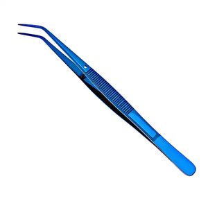 Pinzas dentales de alta calidad, pinzas de algodón y vendaje, pinzas dentales de pico curvo dentado quirúrgico recubierto de Color azul - Product Image 2