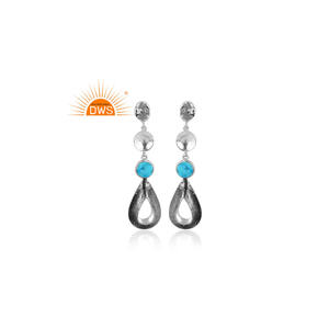 Meilleure vente oxydé en argent Sterling Turquoise matrice pierres précieuses balancent boucle d'oreille bijoux personnalisés pour les femmes cadeau pour elle - Product Image 4