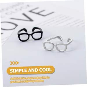 Anillo de cobre con forma de gafas para mujer, accesorio de moda de diseño abierto ajustable para uso diario - Product Image 4