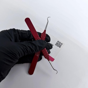 New Red Powder Coating Double Curved Style Eyelash Extension Tweezers <b>Silver</b> Tip Diamond Grip With Custom Logo Beauty Instrument - Product Image 5
