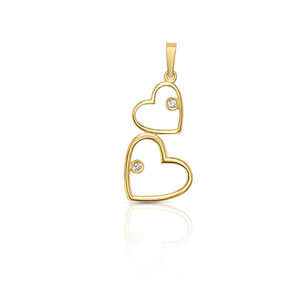 Colgante de oro amarillo de doble corazón con piedras de circón CZ 14x17mm Colgantes elegantes de moda hechos en España - Product Image 1