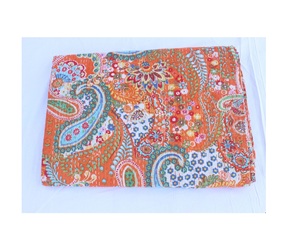 Organic Soft Orange Paisley Print <b>Kantha</b> <b>Quilt</b> 100% Cotton Reversible Bohemian Home & Hotel Use - Product Image 1