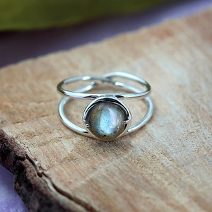 Natural Labradorite Double Band <b>Ring</b> 925 Sterling Silver Blue Flashy Boho Jewelry Healing <b>Crystal</b> Gift for Women - Product Image 3