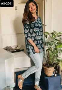 Ropa étnica india Colecciones de ropa tradicional Ropa de mujer Kurtis de rayón Premium con bordado y trabajo de secuencia Kurti corto - Product Image 3