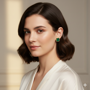 Pendientes de Oro Amarillo Macizo de 14k con Trébol y Malaquita Natural, Joyería Fina, Pendientes de Malaquita con Cierre a Presión - Product Image 2