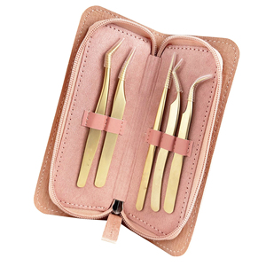 Kit de pinces à cils personnalisées, ensemble de 5 pièces, outils de soins personnels en acier inoxydable, extensions de cils, pince à épiler avec étui en cuir - Product Image 1