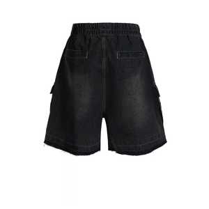 Short en jean tendance coupe ample pour homme, jean décontracté à cinq points imprimé de lettres vintage de style urbain, noir et bleu pour l'été - Product Image 2