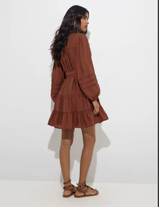 Vestido escalonado de mezcla de algodón con cinturón - Product Image 4