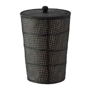 Top 2025 Handwoven <b>Rattan</b> Cane Laundry <b>Basket</b> with Lid Natural and Black Wicker Hamper for Home <b>Storage</b> Boho Chic Decor - Product Image 1