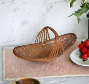 Creative Vintage Handmade Bamboo and Rattan Boat Shaped Fruit <b>Basket</b> With <b>Handle</b> Gifts and Table Decorations <b>Basket</b> - Product Image 3