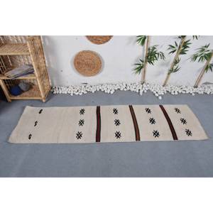 Tapis Turc Vintage 1.9 X 6.7ft Bohème Blanc Blanc Style Classique Patchwork Design pour Salon Décor Laine Matériel Latex 4m - Product Image 1