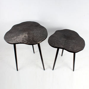 Hammered Design Copper <b>Antique</b> Finished Aluminum <b>Side</b> <b>Table</b> Set of 2 With 3 Legs for Standing Use - Product Image 4