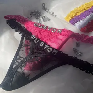 Chaîne de taille pour femmes Sexy Girl Lace String Bikini personnaliser slip petite amie Nom personnalisé 2 pièces/ensemble strass lettres - Product Image 5