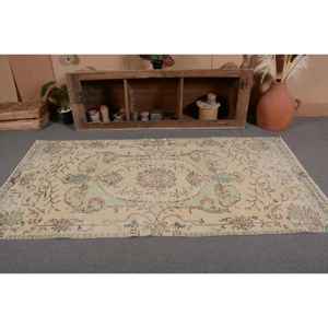 Alfombra Turca Vintage Beige Verde 4,1 X 8.1ft Lana Hecha A Mano Área Grande Patchwork Diseño Rectangular Pasillo Látex para Habitaciones - Product Image 4