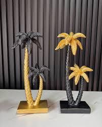 Tropi Twins decoración de palmera en resina de doble tono oro y Negro figuritas de acento de mesa - Product Image 4