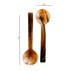 Ensemble de serveurs à salade en corne de buffle naturelle Accessoires de cuisine légers de haute qualité Cuillère de service Fourchette pour la restauration - Product Image 1