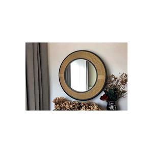 Nero incorniciato juta corda rotonda parete decorativa soggiorno specchio bagno 97 Cm