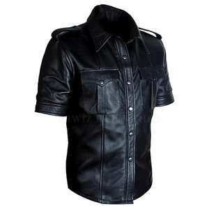 Camisas de cuero gay de color liso simple camisa de cuero gay transpirable de manga corta para hombres hecha en Pakistán - Product Image 3