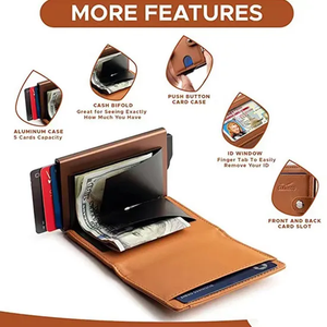 กระเป๋าสตางค์หนังผู้ชายแบบพับได้ทำจากโลหะแบบวินเทจ - Product Image 4