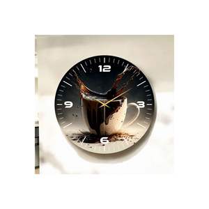 Silent <b>50cm</b> Wooden Table <b>Wall</b> <b>Clock</b> with Realistic Coffee Color Print Cup Pattern Gift for Home or Office - Product Image 2