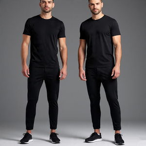 Conjunto de dos piezas de ropa deportiva de verano para hombre, camiseta de ejercicio para correr, pantalones, técnicas lavadas con estampado de diamantes de imitación, chándal para correr - Product Image 1