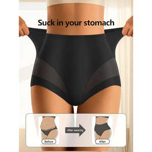 QUASTI Lot de 4 Culottes Taille Haute en Maille pour Femme, Respirantes, Sans Marques, Effet Ventre Plat, Rehaussement des Hanches, Mélange Nylon Spandex - Product Image 1