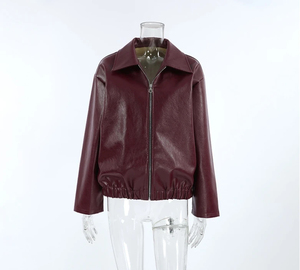 Color sólido 2025 chaqueta de cuero de gran tamaño para mujer bombardero de cuero genuino chaqueta de gran tamaño ropa de mujer chaqueta de cuero Pu - Product Image 1