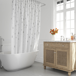 Shower <b>Curtain</b> with Drops Pattern, Grey, 180x200 cm. <b>Waterproof</b> - Product Image 1