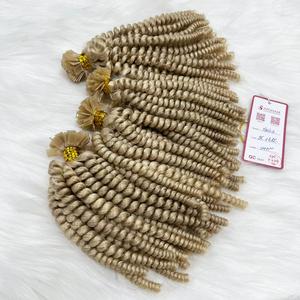 Natural Super Doble Dibujado Mixto Piano Rubio Claro Remy Extensiones de cabello Blanqueado Queratina Punta plana Cabello Suelto Rizado Punta plana - Product Image 3