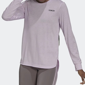 Camisetas transpirables de verano de alta calidad para mujer, Jersey teñido liso ecológico, corte holgado, manga larga, algodón, poliéster, cuello redondo - Product Image 3