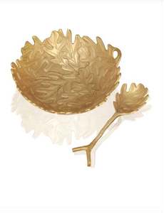 Ensalada de hojas exuberantes texturizadas en tonos dorados de aluminio Cuenco para servir - Product Image 4