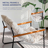 Chaise d'appoint rembourrée moderne Fauteuil confortable avec structure en métal et accoudoirs en bois pour le salon ou la chambre à coucher, beige