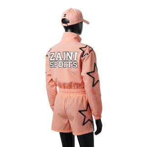 Ensemble short coupe-vent en polyester premium pour femmes, tissu lisse, ajustement élastique, logo thermocollé, ensemble short coupe-vent grande taille - Product Image 5