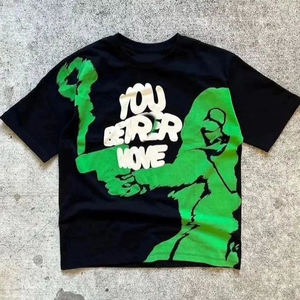 T-Shirt unisexe en jersey 100% coton Logo personnalisé sérigraphié Impression numérique à motif solide OEM ODM noir longue longueur lourd - Product Image 1