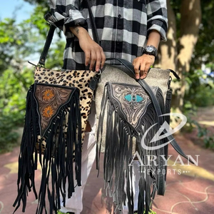 Nouveau meilleur vendeur en cuir usiné à la main femmes bandoulière sac à bandoulière en cuir de vachette frange dissimuler transporter sacs à main en cuir véritable - Product Image 1