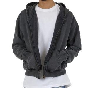 Sweat-shirt à capuche vintage surdimensionné pour homme en coton épais de qualité française, 400 g, lavage à l'acide, double fermeture éclair, lavage à l'acide - Product Image 1