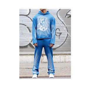 Survêtement bleu délavé à l'acide écologique en gros pour hommes 100% coton imprimé délavé au soleil vêtements de rue d'hiver - Product Image 1