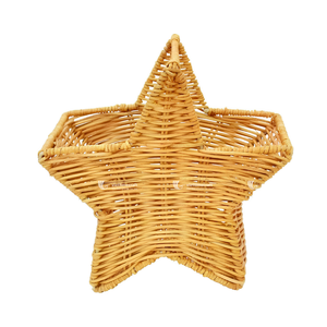 Star-Shaped Rattan Basket, Unique Woven Natural Fiber Gift <b>Hamper</b>, Artisan Holiday Decor & Nursery <b>Storage</b> with Handles - Product Image 1
