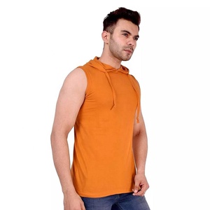 Pull à capuche sans manches d'été pour hommes gilet d'entraînement de course à pied de sport imprimé motif haut de survêtement coupe épaule tissu teint uni - Product Image 2