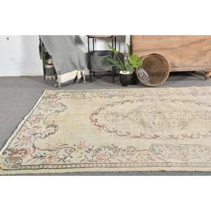 Alfombra de lana clásica Beige de 5,3x8 pies, diseño de retazos turcos para sala de estar o mesita de noche, respaldo de látex para adolescentes - Product Image 2